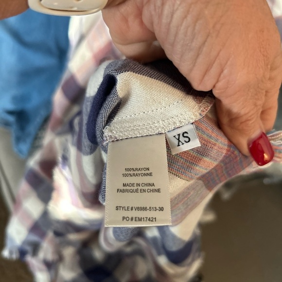 NWT violet color block Pattern Dress beige buffalo fringe hem cottage core XS D2 - Picture 10 of 10